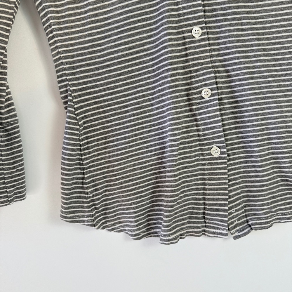 James Perse Button Down Shirt Womens 3 Gray Striped Cotton 3/4 Sleeve WCS3826 - Picture 6 of 15